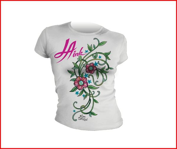 Grote foto la ink dames t shirt pink flowers tattoo nieuw kleding t shirts